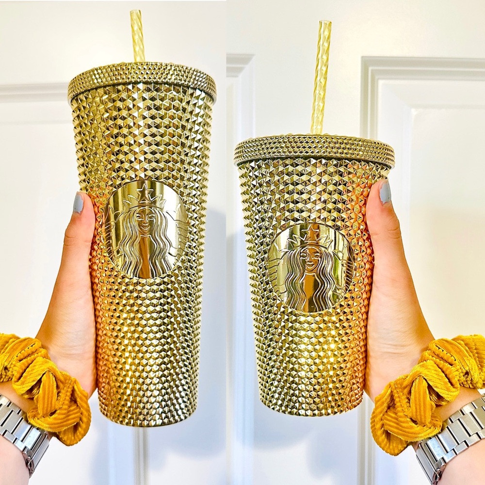 ⚜️NWT⚜️ Starbucks 2022 Winter Holiday Gold Metallic Chrome Studded Tumbler Set